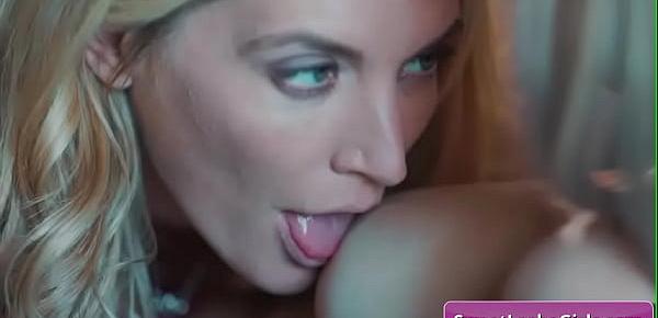  Young sexy blonde lesbian babes Mona Wales, Nikki Peach kissing tender and eating each others pussy deep and tender